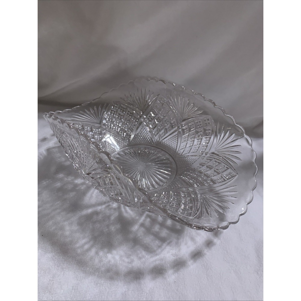 Vintage EAPG American Brilliant Banana Bowl Diamond & Sunburst Pattern 1896